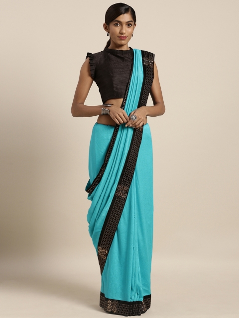 

Mirchi Fashion Women Blue Solid Silk Blend Saree