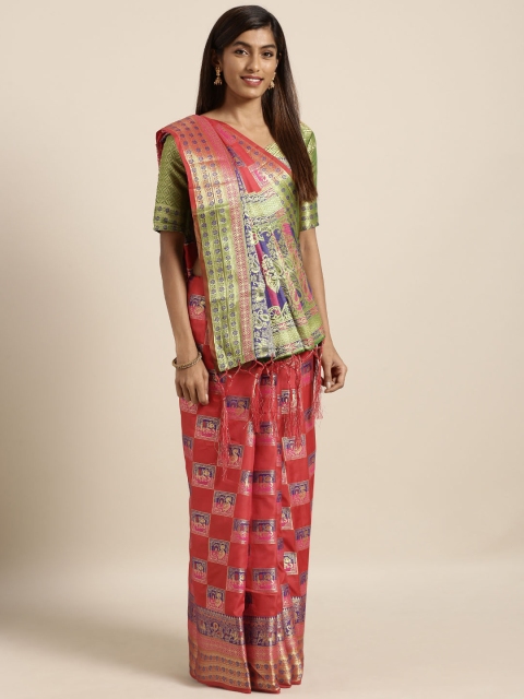 

KALINI Red & Green Silk Blend Woven Design Saree