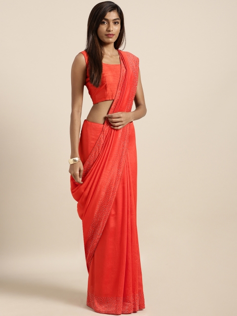 

Mirchi Fashion Orange Solid Silk Blend Saree