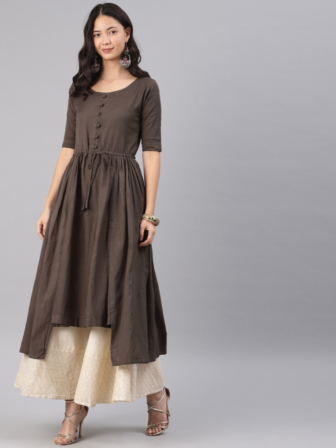 

Anyuka Women Grey Solid Round Neck Anarkali Kurti