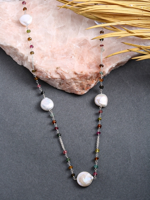 

Sepia Sterling Silver Long Chain With Natural Pearls, White