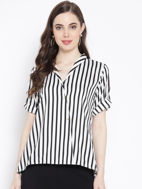 

Antheaa Women White & Black Regular Fit Striped Casual Shirt