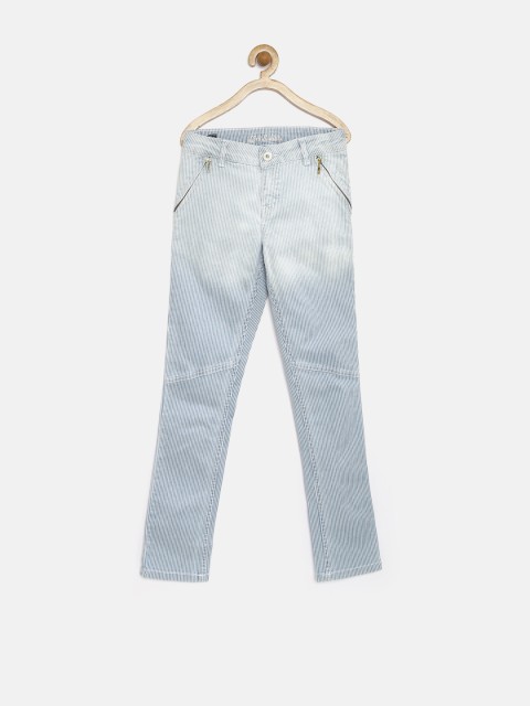 

Gini & Jony Girls Blue & White Washed & Striped Stretchable Jeans