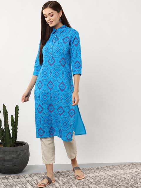 

Sangria Women Blue Printed Straight Kurta