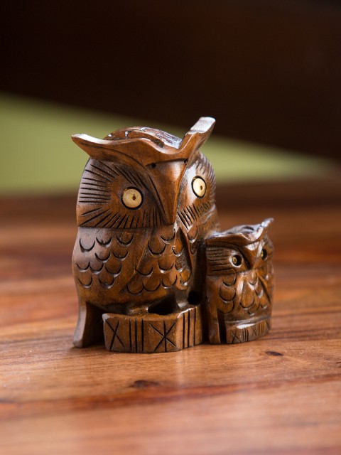 

ExclusiveLane Brown Wooden Handcarved Owl Showpiece