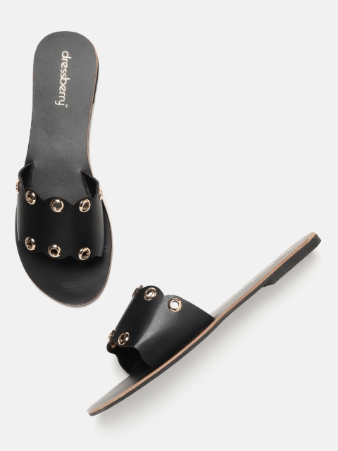 

DressBerry Women Black Studded Open Toe Flats