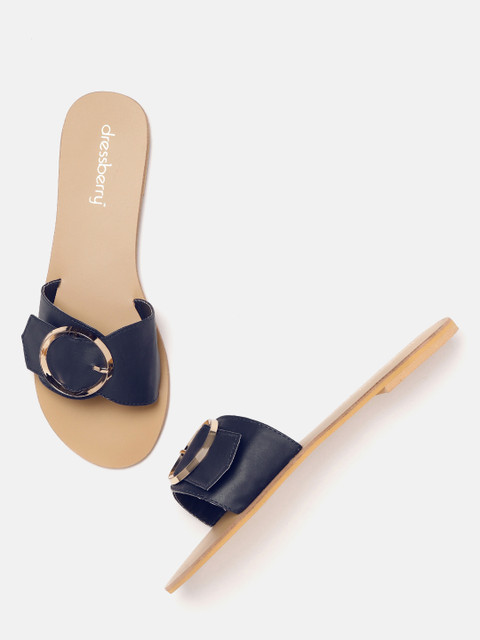 

DressBerry Women Navy Blue Solid Open Toe Flats