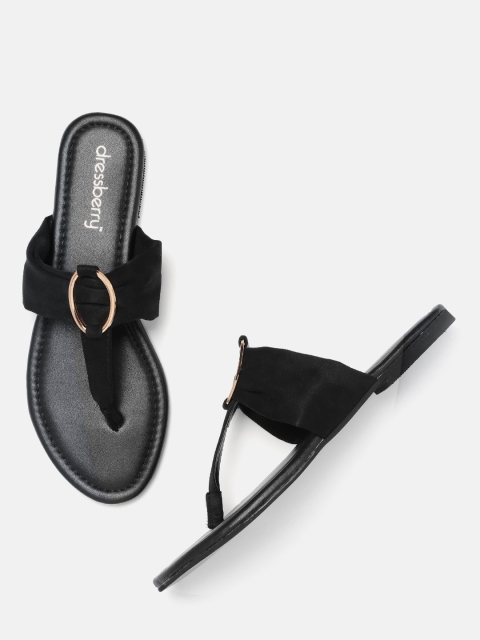 

DressBerry Women Black Solid T-Strap Flats