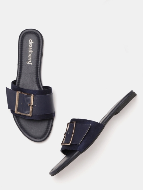 

DressBerry Women Navy Blue Solid Open Toe Flats