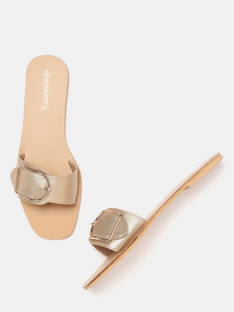 

DressBerry Women Gold-Toned Solid Open Toe Flats