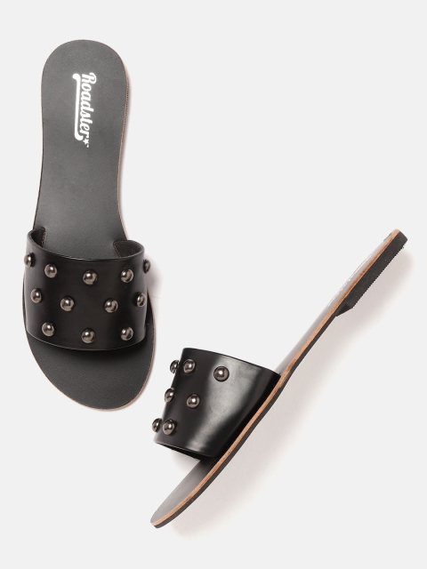 

Roadster Women Black Studded Open Toe Flats