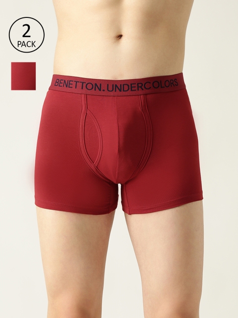 

Undercolors of Benetton Men Pack of 2 Maroon Solid Briefs 17A3680B230DI902, Red