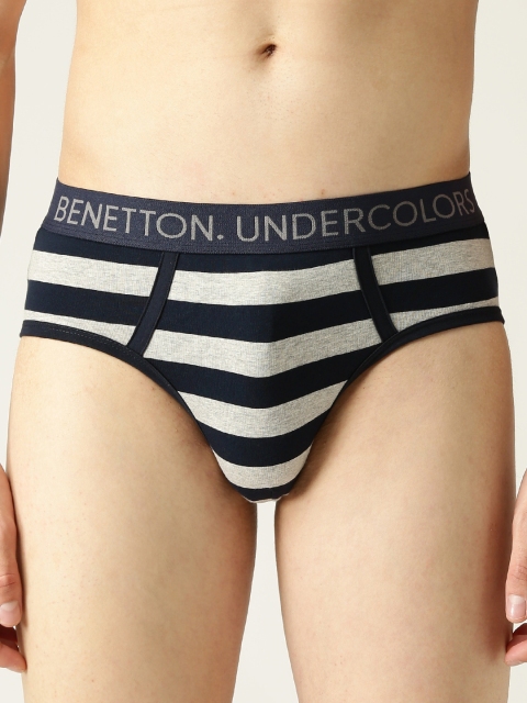 

Undercolors of Benetton Men Navy Blue & Grey Melange Striped Briefs 18A3F55S007DI907