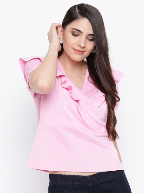 

DODO & MOA Women Pink Solid Wrap Top