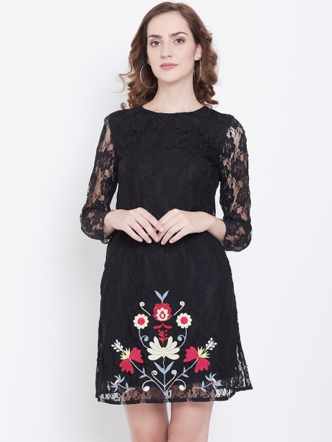 

DODO & MOA Women Black Lace A-Line Dress