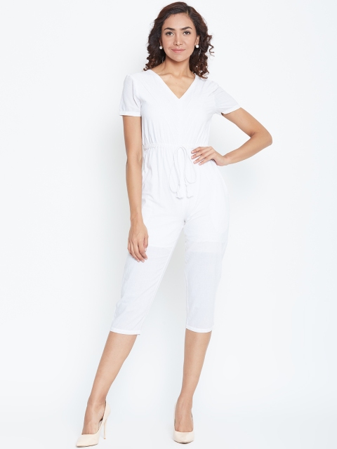 

DODO & MOA White Solid Capri Jumpsuit