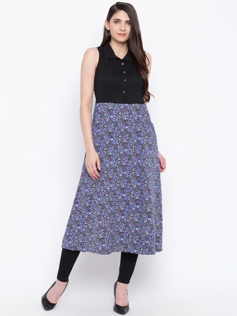 

DODO & MOA Women Black & Purple Printed A-Line Kurta