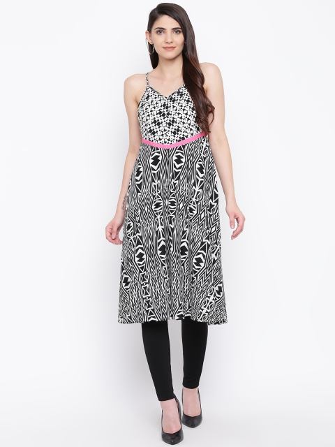 

DODO & MOA Women Black & White Printed A-Line Kurta