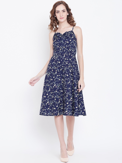 

DODO & MOA Women Navy Blue & Yellow Printed Fit & Flare Dress