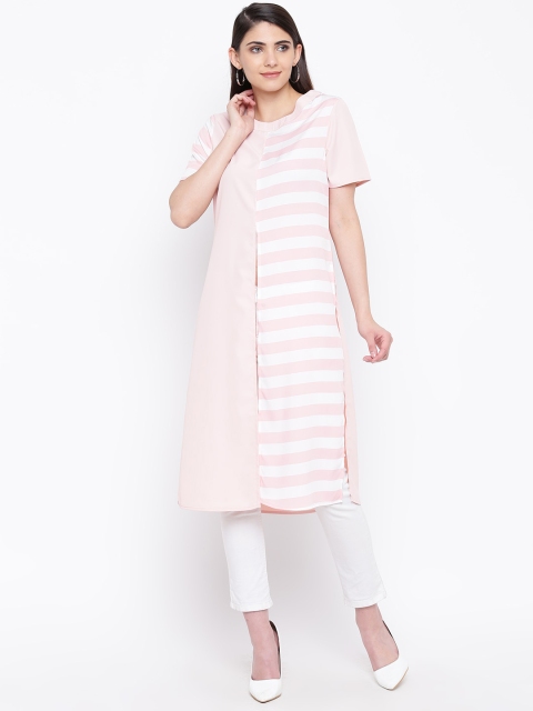 

DODO & MOA Women Peach-Coloured & White Striped Maxi Top