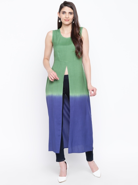 

DODO & MOA Women Green & Navy Blue Dyed Straight Kurta