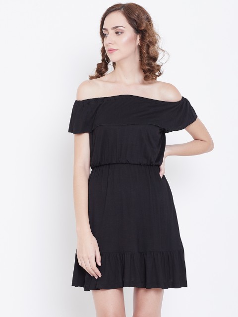 

DODO & MOA Women Black Solid Off-Shoulder A-Line Dress