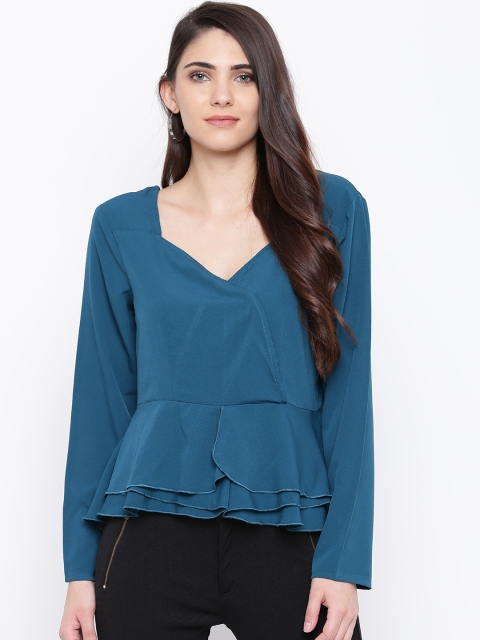 

DODO & MOA Women Teal Blue Solid Peplum Top