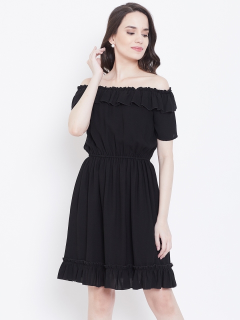 

DODO & MOA Women Black Off-Shoulder A-Line Dress