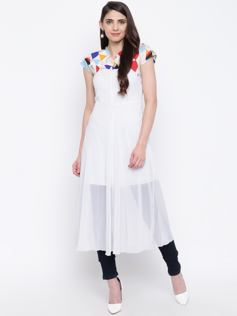 

DODO & MOA Women White Solid Sheer A-Line Kurta