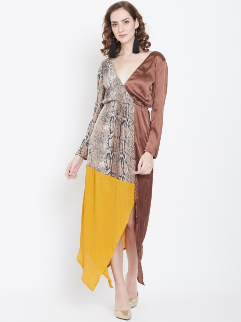 

DODO & MOA Women Brown & Yellow Printed Wrap Maxi Dress