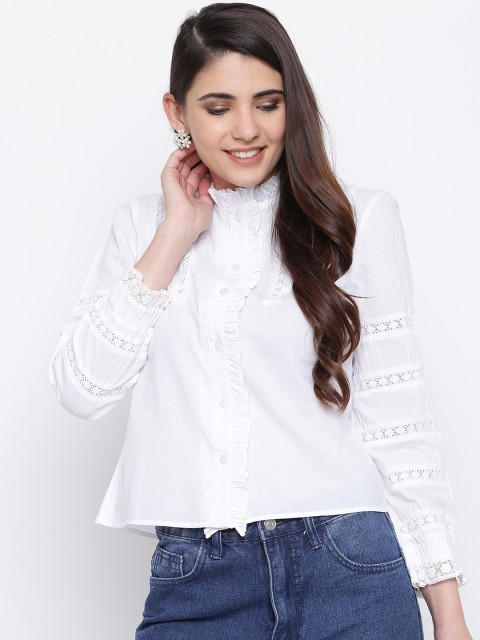 

DODO & MOA Women White Regular Fit Solid Casual Shirt