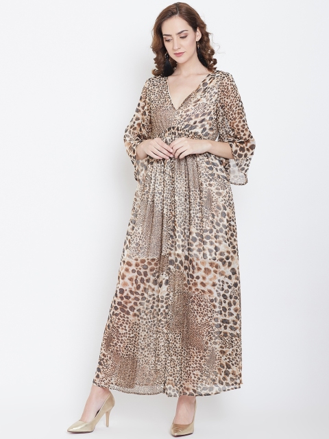 

DODO & MOA Women Beige & Black Animal Print Maxi Dress