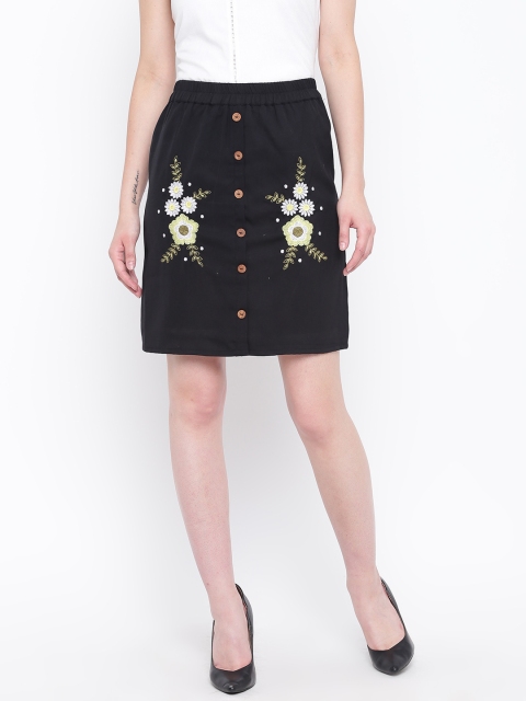 

DODO & MOA Women Black Embroidered Straight Skirt