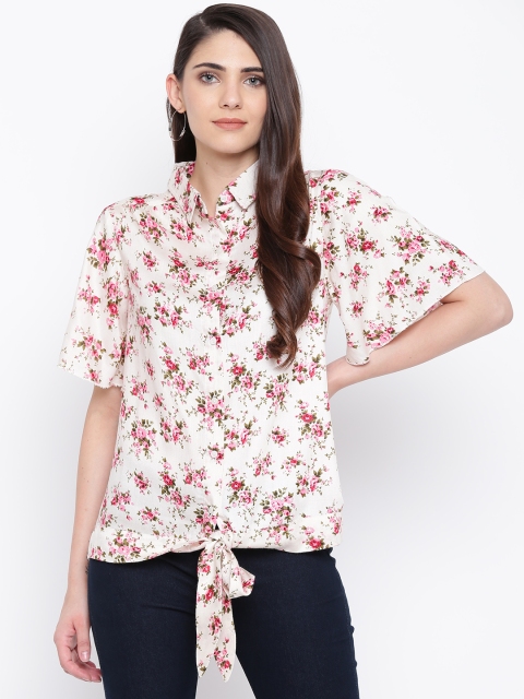 

DODO & MOA Women Off-White & Pink Regular Fit Printed Casual Shirt
