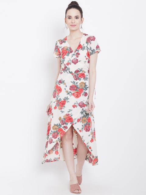 

DODO & MOA Women Off-White & Red Wrap Dress