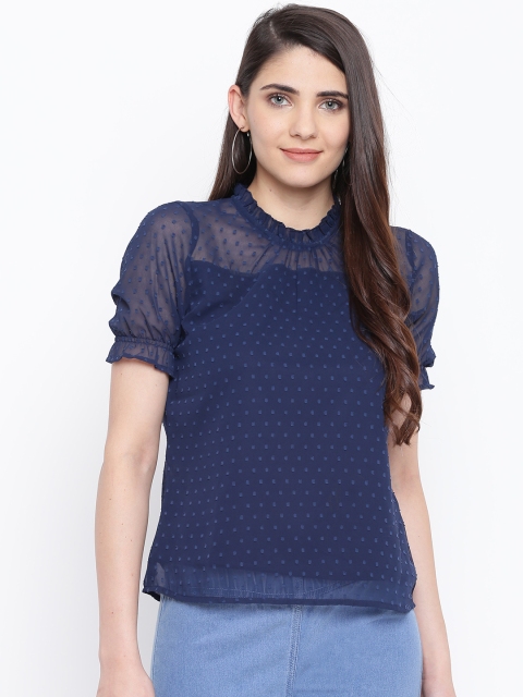 

DODO & MOA Women Navy Blue Self Design Top