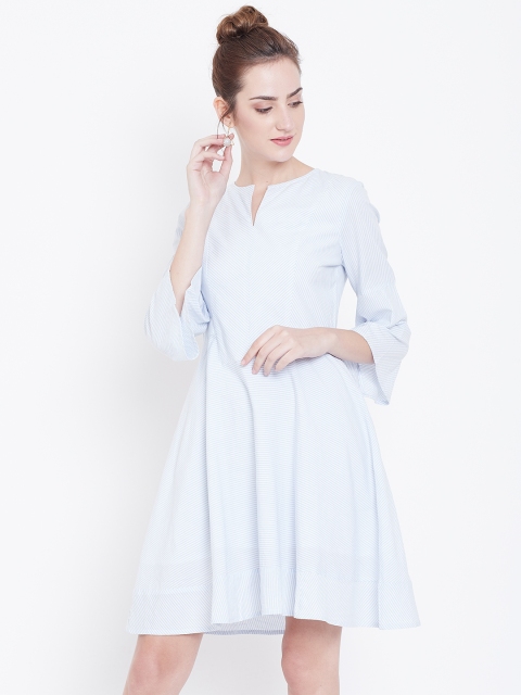 

DODO & MOA Women White & Blue A-Line Dress