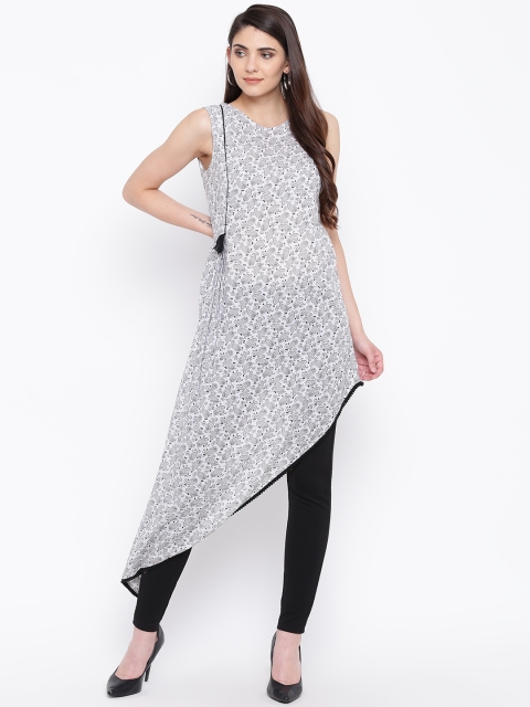 

DODO & MOA Women White & Black Printed Asymmetric Hem Kurta