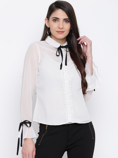 

DODO & MOA Women Off-White Solid Semi-Sheer Shirt