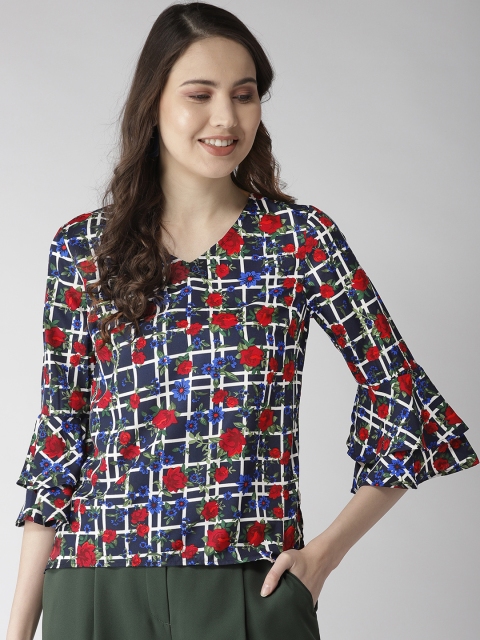 

Rue Collection Women Navy Blue & Red Checked Regular Top