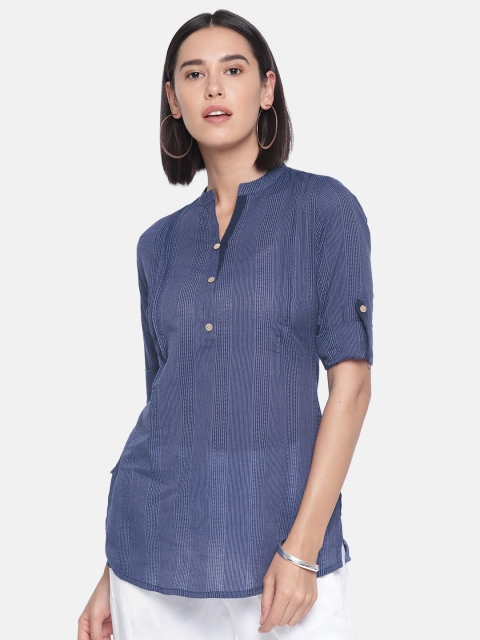 

Soch Women Navy Blue Self Striped Tunic