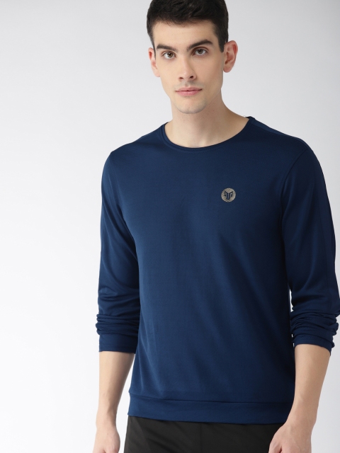 

2GO Men Navy Blue Self Design Round Neck GO-DRY Anti-microbial T-shirt
