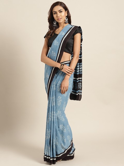 

Geroo Jaipur Blue & Off-White Block Print Cotton Saree