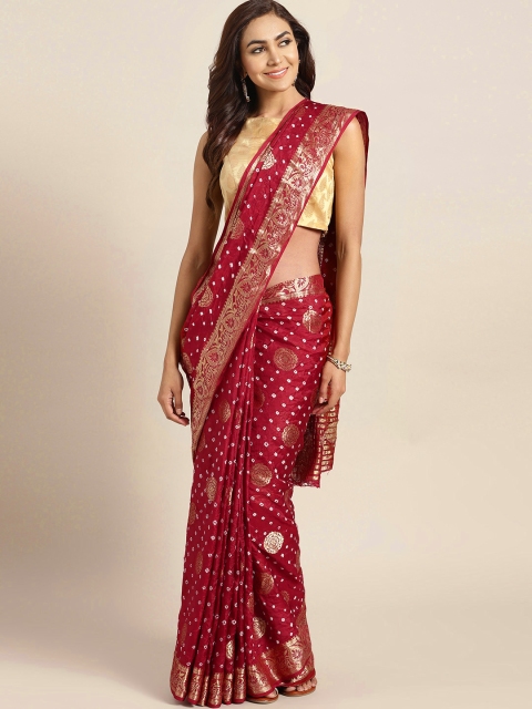 

Mitera Hand Dyed Red Bandhani Silk Saree, Maroon