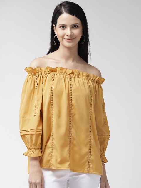 

plusS Women Mustard Yellow Solid Bardot Top