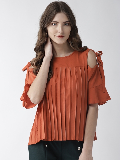 

plusS Women Rust Orange Accordion Pleat A-Line Top