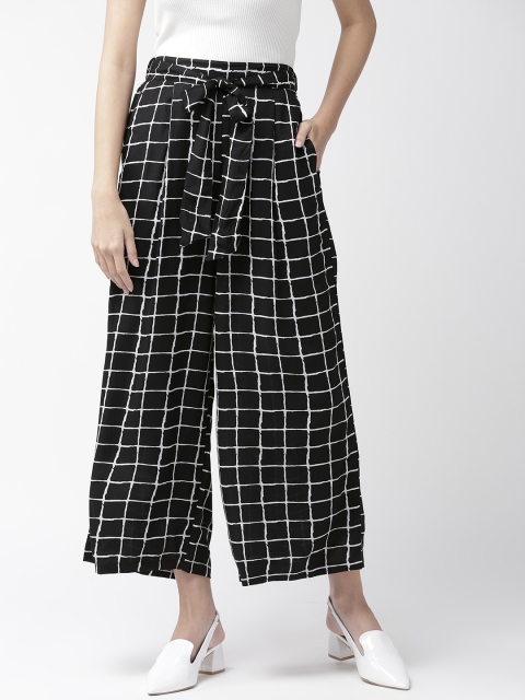 

plusS Women Black & White Checked Wide Leg Fit Palazzos