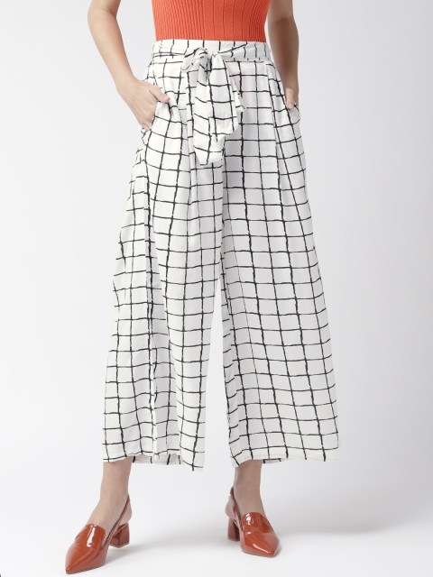 

plusS Women White & Black Checked Flared Palazzos