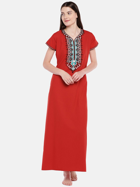 

Sand Dune Red Embroidered Nightdress 6068
