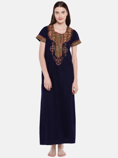 

Sand Dune Navy Blue Embroidered Nightdress